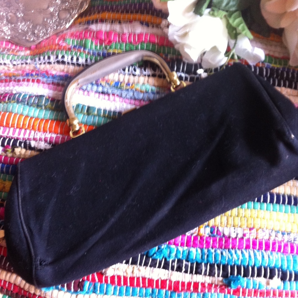 Vintage Black Handle Velvet Clutch Purse